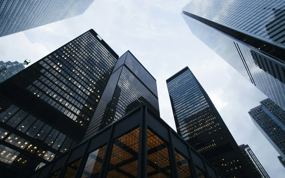Contemporary commercial towers viewed from below