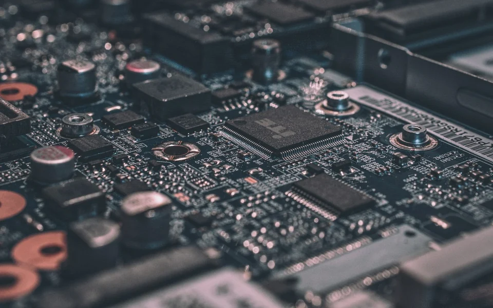 Close view of electronic components on a circuit board