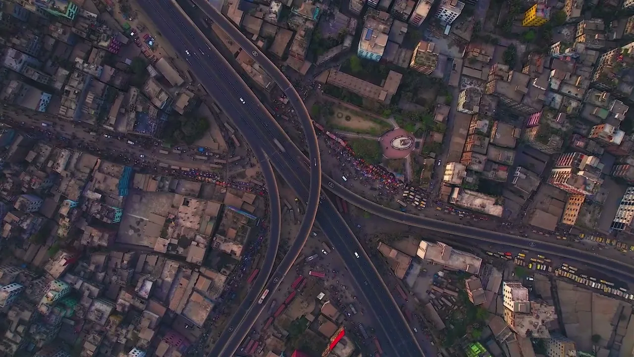 Illustrative aerial view of intersecting roads within an urban neighbourhood