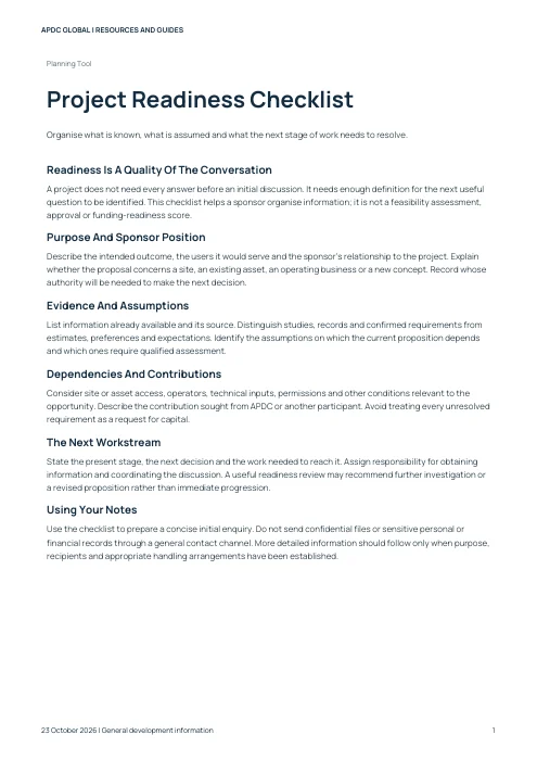 Cover of the APDC project readiness checklist PDF